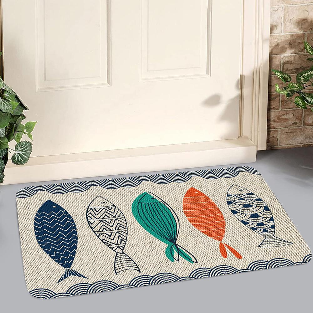 Vintage Salted Fish Pattern Doormat Stain-Resistant & Washable Entrance Hallway Mat Bathroom Rug Home Decor