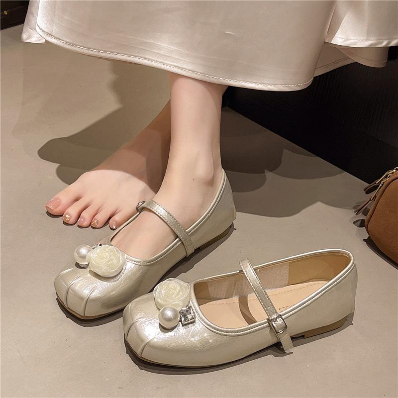 Fashion New Pearl Ballet Flats Single Shoes for Women Spring Summer 2025 Fashion Ladies Slip on Mary Janes Buckle Strap Women's Footwear