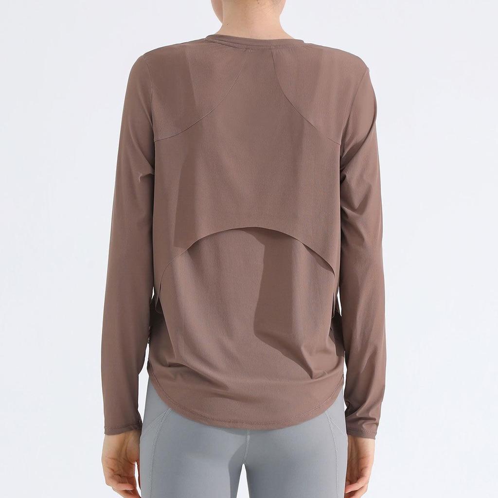 Women's Breathable Long Sleeve Round Neck Yoga Top - Slim Fit Running Fitness T-Shirt