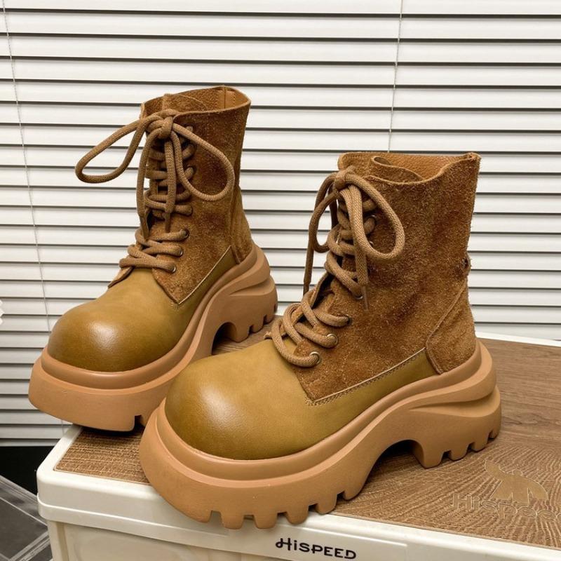 Fashion Platform Women's 2025 Autumn and Winter New Small Heightened Non-Slip Short Cylinder Boots Frosted Motorcycle Boots