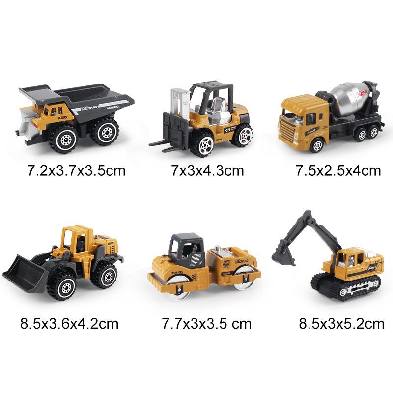 1:64 Alloy Engineering Car Set - 6-Piece Mini Pull-Back Toy for Kids
