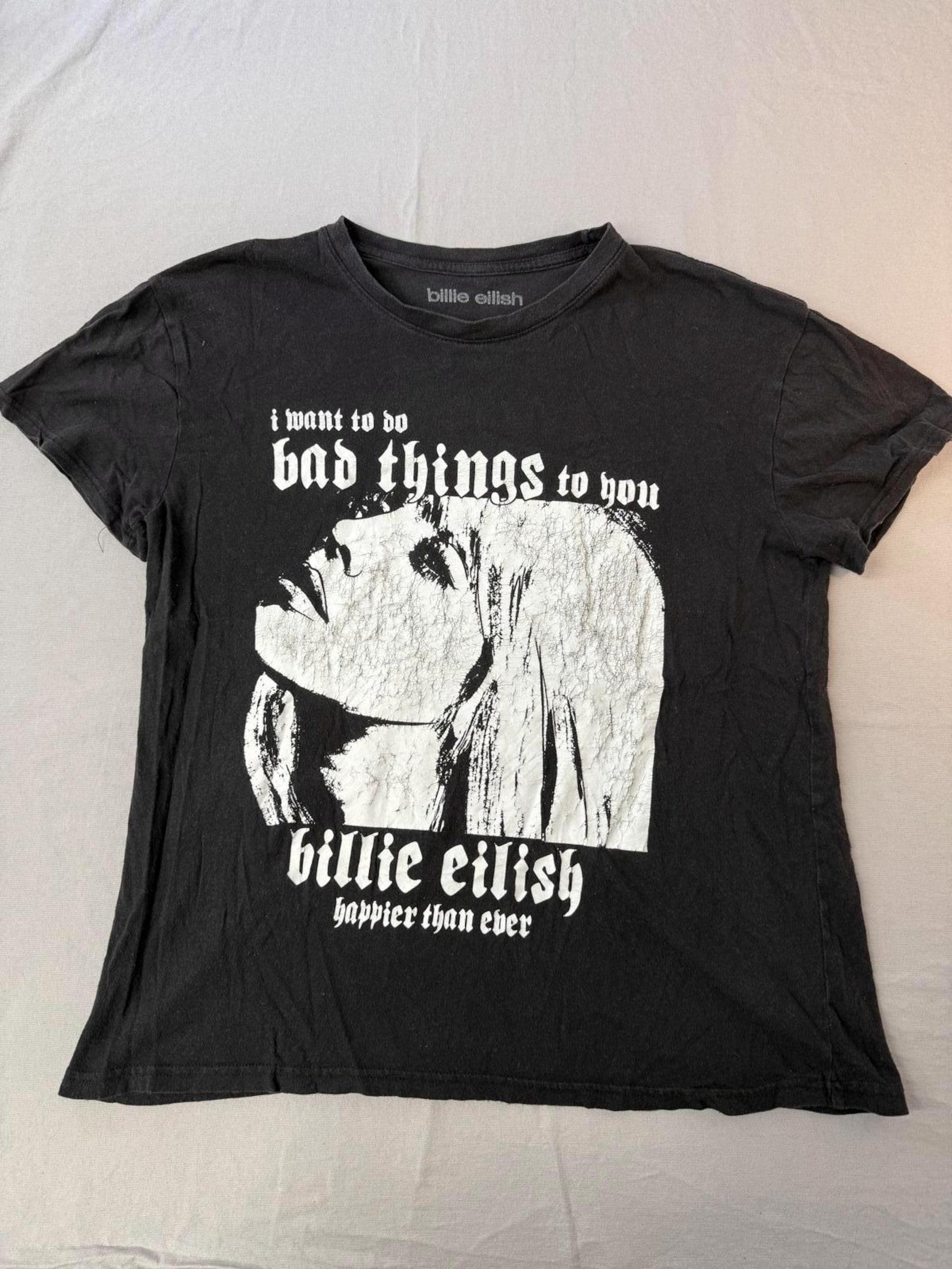 Faded Billie Eilish T shirt Happier Than Ever Album Tee - L XL
