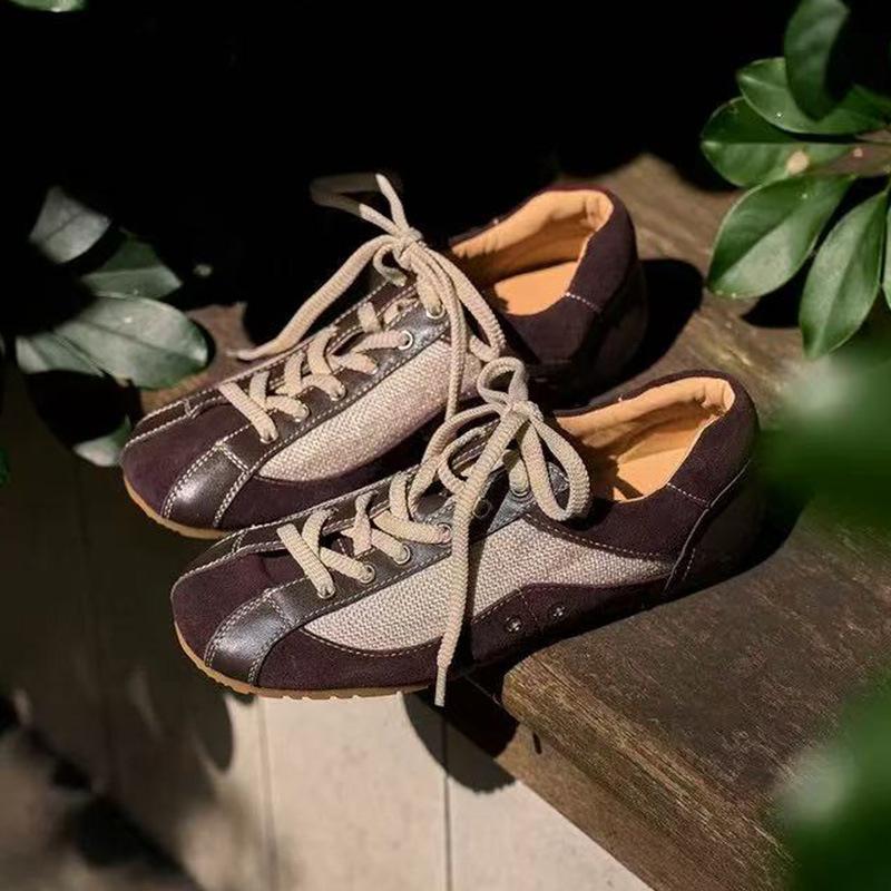 Sheepskin Version~ Retro Leather Lace-up German Training Shoes Women's 2025 New Niche Casual Sports Shoes Flat Forrest Gump Shoes