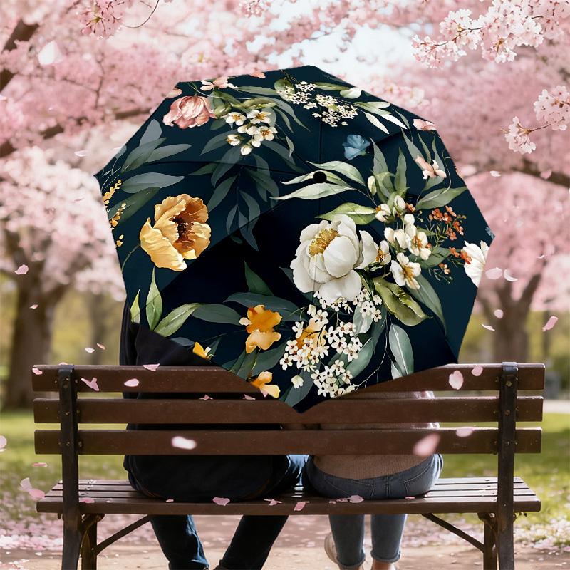 1PC Floral Pattern Umbrella-8-Rib Reinforced Portable Folding Travel Suitable for All Seasons Outdoor Daily Use Is an Ideal Choice  -K0414