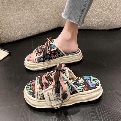 Women's Slippers and Ladies Sandals Height Platform Slides With Strap Canvas Graffiti Waterproof Designer Luxury H Sandal Shoes