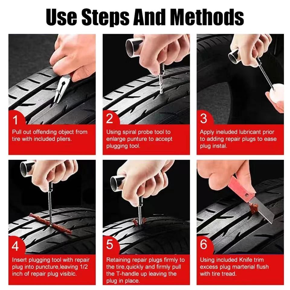 Tyre Repair Kit 45PCS Motorcycle Car Accessories Studding Tool Set Puncture Pug Set Car Tire Repair Tool Auto Bike Tire Repair