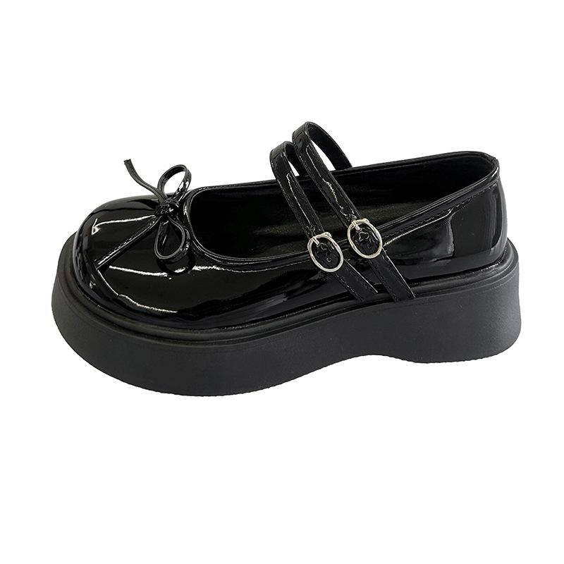 French British Style Retro Mary Jane Small Leather Shoes Women's Shoes 2025 New Bow Loafer Platform Shoes