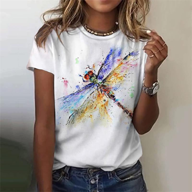3D Printed Funny Dragonfly T-Shirt For Women Colorful Insects Graphic Tees Summer Casual O-Neck Tops Short Sleeve Loose T Shirts