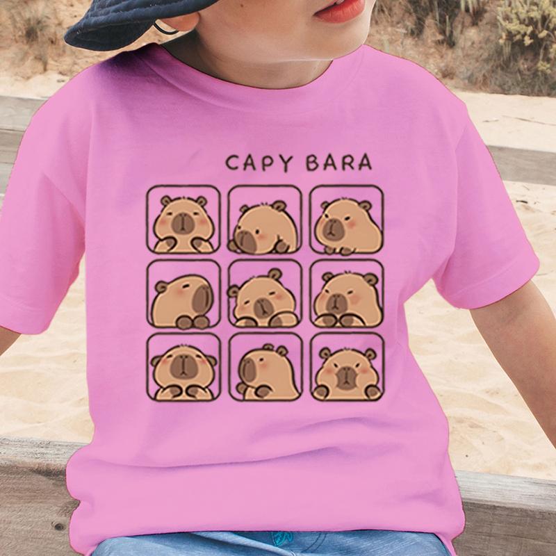 

Детская одежда Kawaii Cartoon Capybara Print Short Sleeve Football Футболка Cute Capybara Lover Gift Animal Capybaras Harajuku Tshirt 140cm