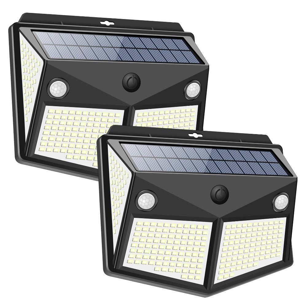 [Upgraded Dual Motion Sensor] 280 LED Solar Light with 4 Lighting Panels, 3 Intelligent Modes, Solar Powered, Lifeholder, Waterproof, Motion Sensor