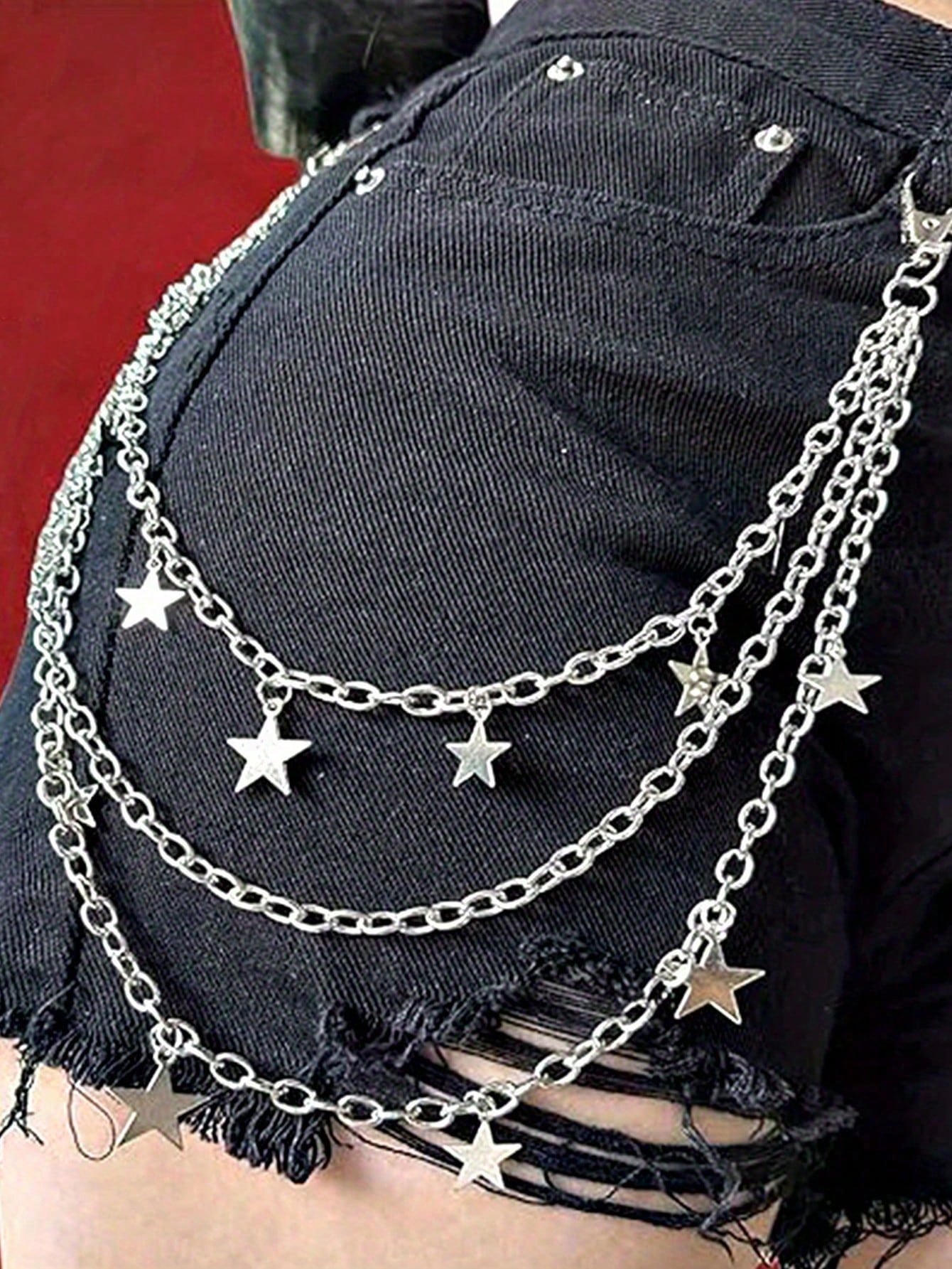 

1pc Punk Star Pants Chain, Multi-layer Metal Waist Chain, Hip Hop Accessory, Alt Style Chain United States