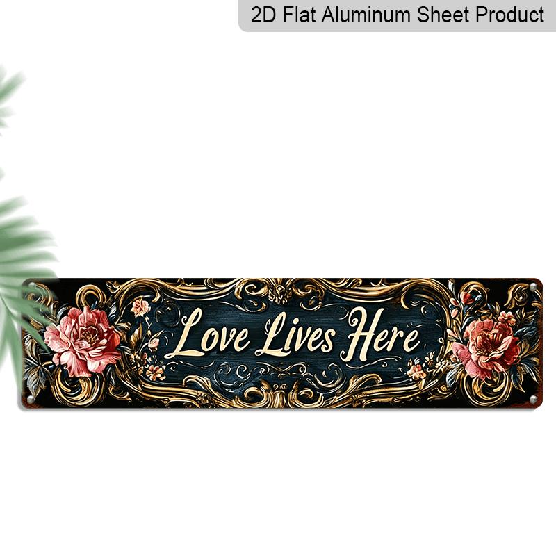 

2D Flat, Vintage LOVE LIVES HERE Metal Sign, Home Alumium Decorative Sign, Room Decor, Restaurant Decor, Bar Decor, Cafe Decor, Garage Decor 40cm x 10cm