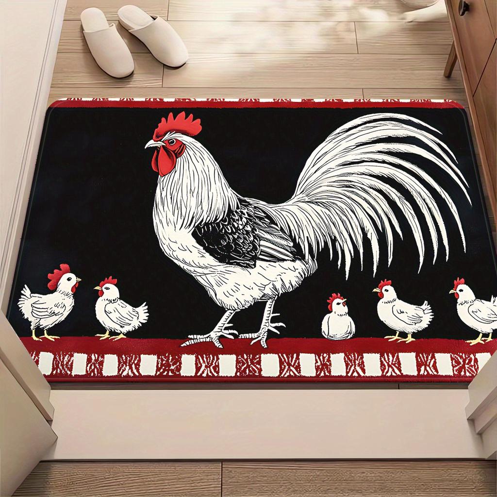 1pc Country-style Large Rooster Doormat Rural Farmhouse-style Suitable Home Decoration Entrance Non-slip Mat Kitchen Carpet