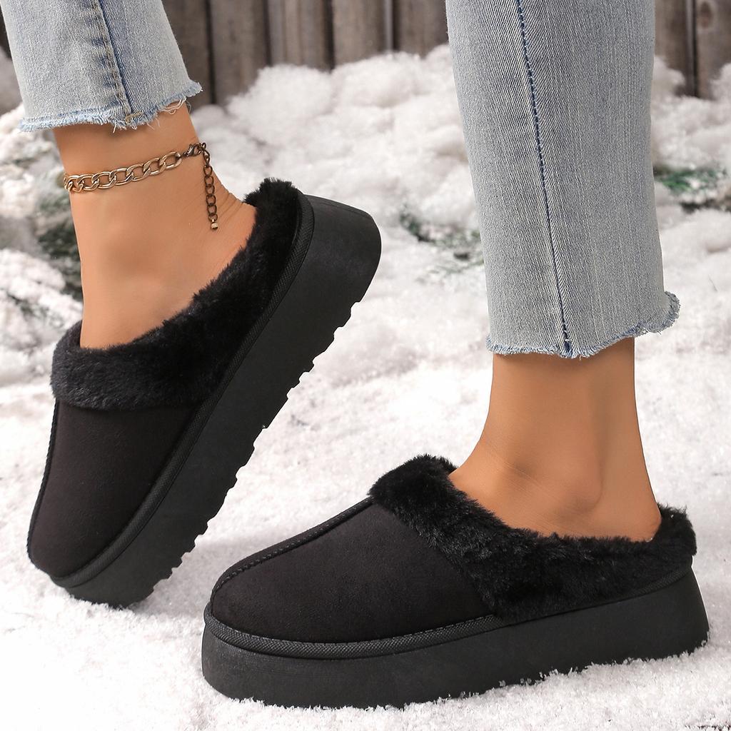 Cotton Slippers Women's Autumn and Winter New Thick-soled Comfortable Home Warm Half a Pack of Snow Boots Couple Wear Wool Shoes
