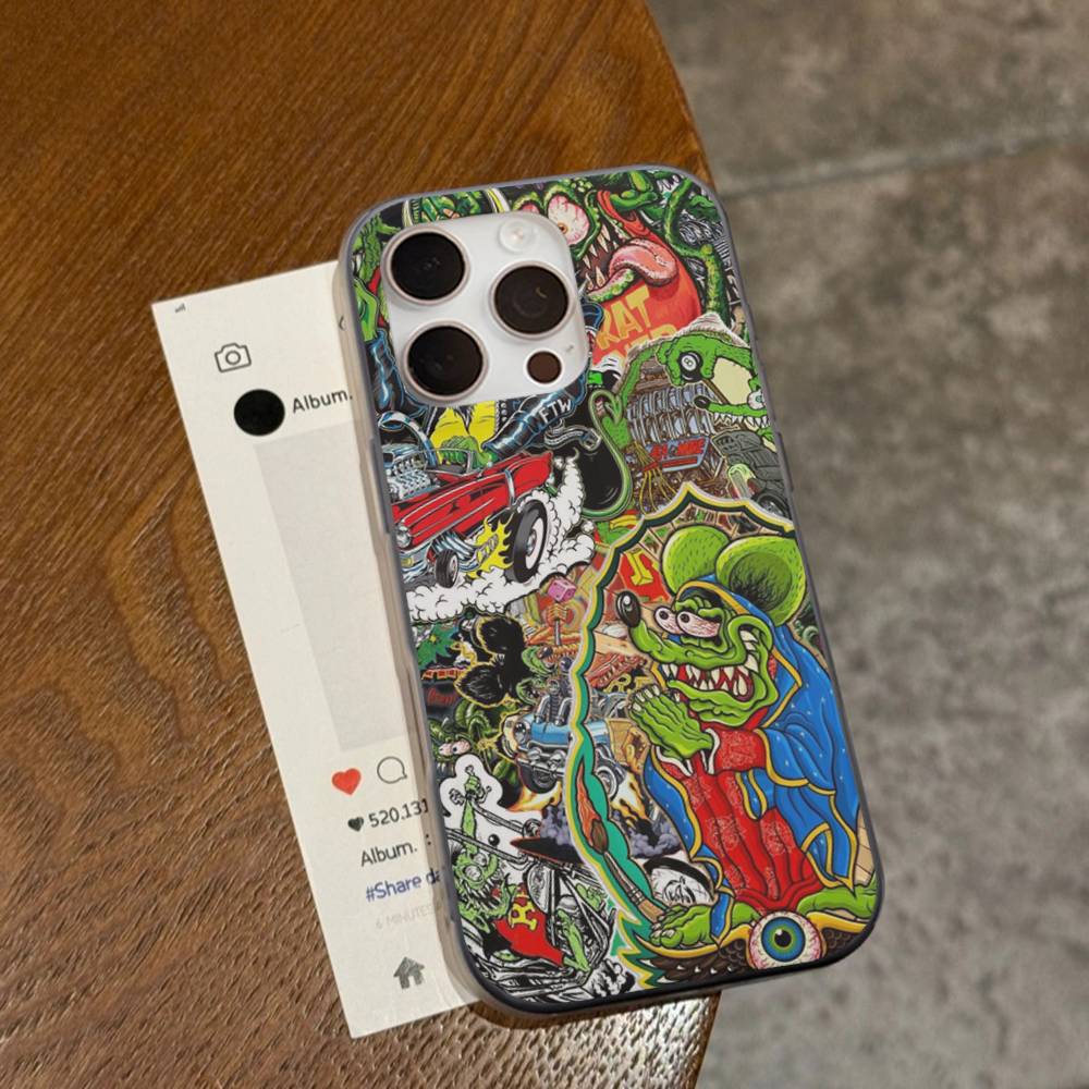 Funny Rat Fink For IPhone 15 16 17 14 13 12 11 Pro Max 16E 16 Plus 17 Air Corrugated Shockproof Phone Cover