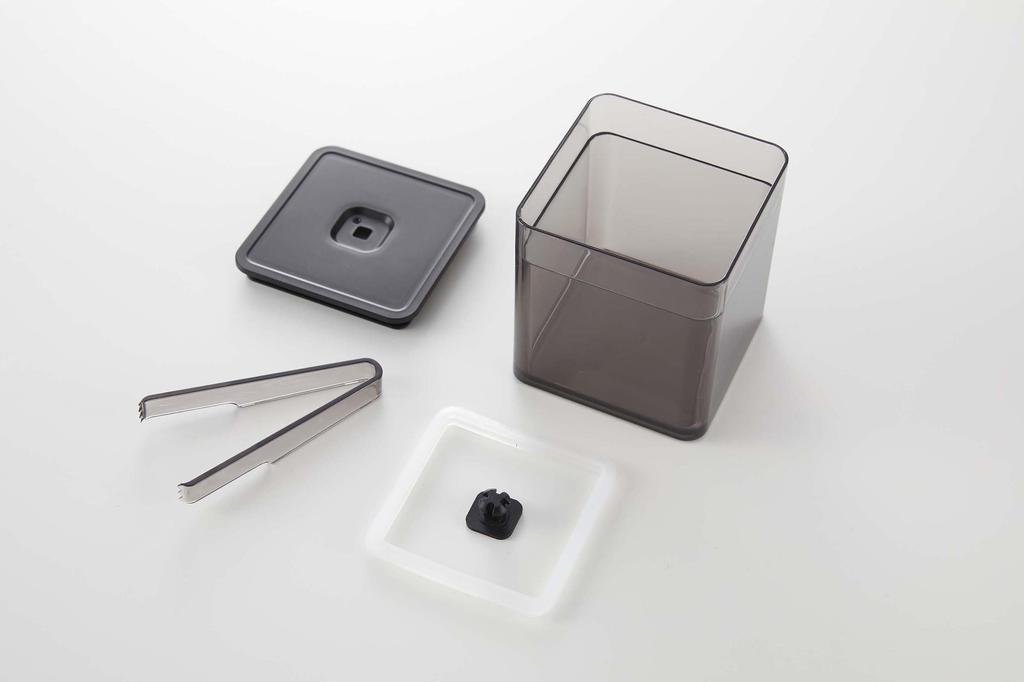 Yamazaki Tower Square Storage Container with Tongs and Valve, Black, Approx. W9.2 X D9.2 X H10.2cm, 5468, for Condiments and Seaweed