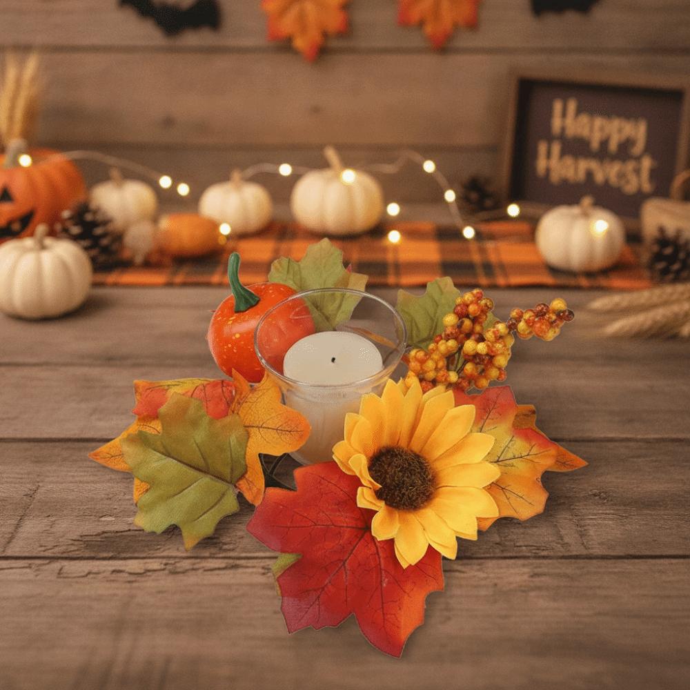 Craft Maple Leaf Candlestick Garland Handmade Autumn Floral Garland Farmhouse Decoration