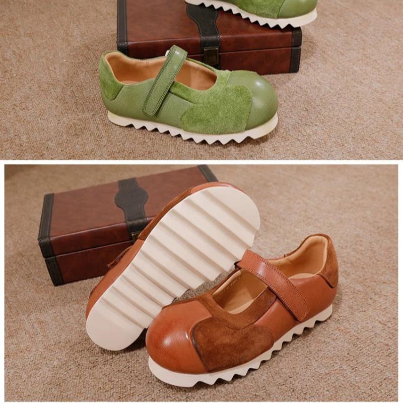 Johnature Soft Soled Genuine Leather Women's Shoes Round Toe Cowhide Versatile All Season Shoes