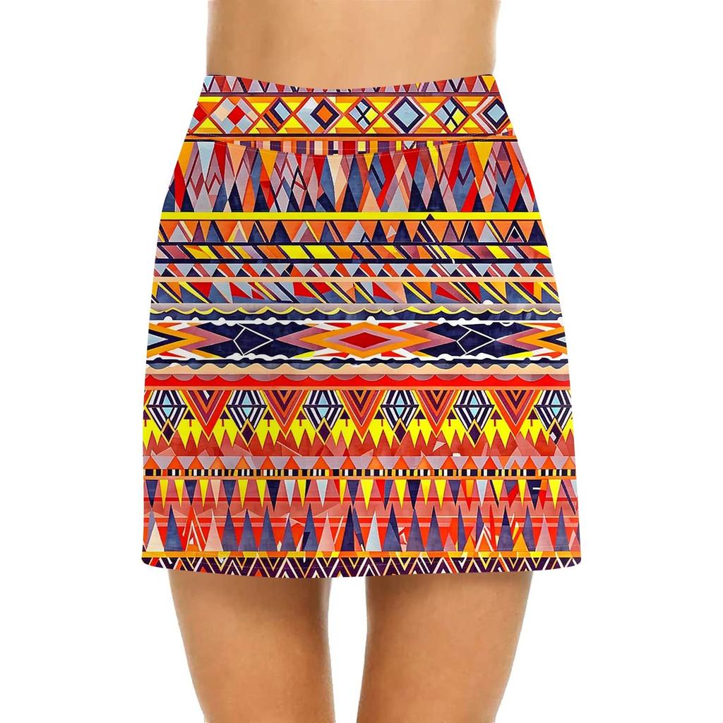 Women's Casual High Waist  Print Short Half Skirt Sports Skirt Pleated Skirt