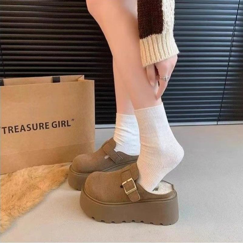 Fashion Women Shoes Keep Warm Winter Flat Closed Toe Thick Soled Slippers for Women Outdoor Casual Women Flat Slippers Zapatos De Mujer