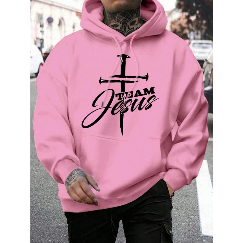 Team Jesus Letter Design Printing Men's Sweatshirt Fashion Warm Hooded Casual Pocket Hoodies Autumn Loose Streetwear