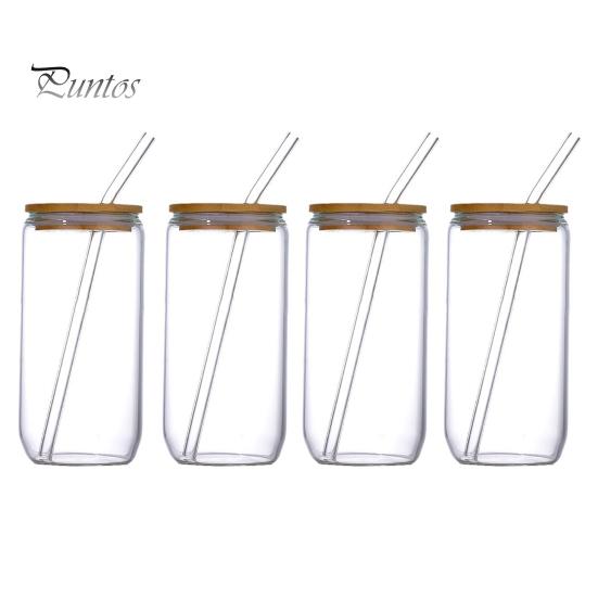 

Стеклянный стакан с бамбуковой крышкой, щеткой из соломы, 470 мл, стеклянные стаканы в форме банки для холодного кофе, газировки, чая, пива и холодного кофе, многоразовая стеклянная посуда 4pcs