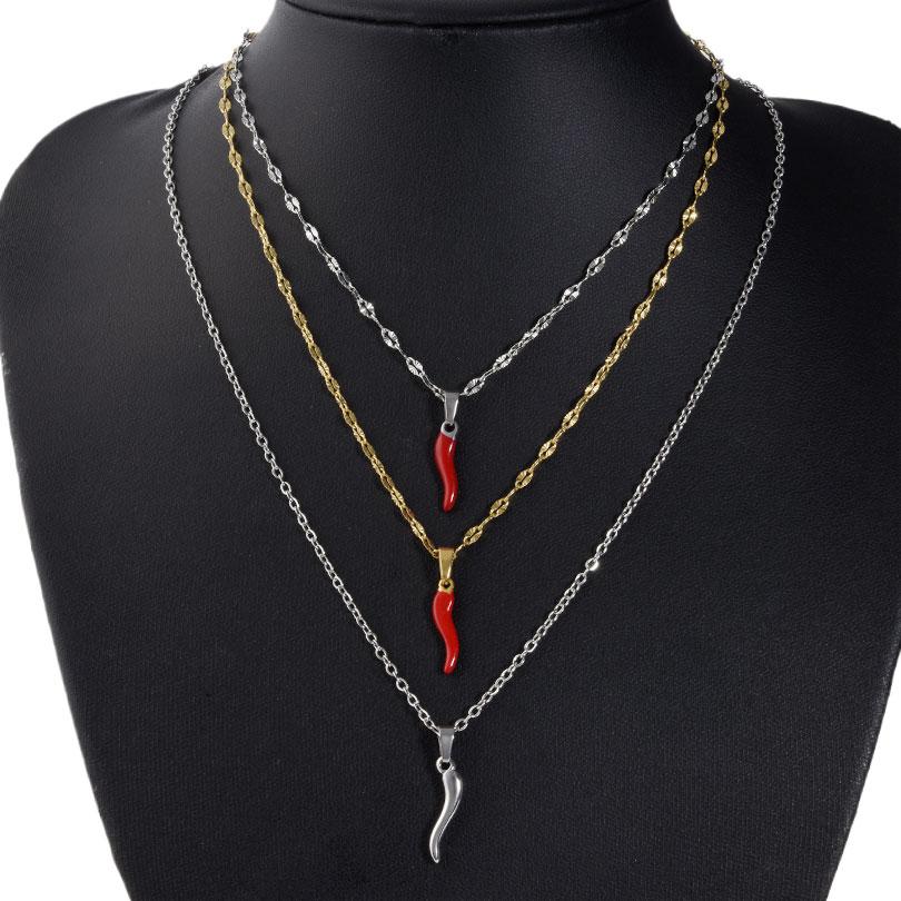 1Pc Stainless Steel Vintage Lucky Horn Cornicello Pepper Pendant Necklaces Gothic Italian Chilli Aesthetic Collares Jewelry