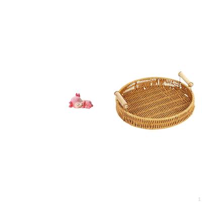 Handcrafted Deer Figurine And Woven Basket Set for Tabletop Display Kitchen Dining Room Snack