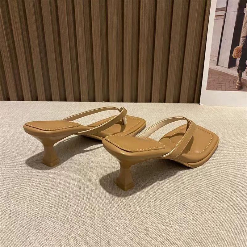 Fashion 2025 New Flip Flops Kitten Heels Slippers Women Genuine Mules Shoes Woman Summer Slides Low Heels Slippers Woman