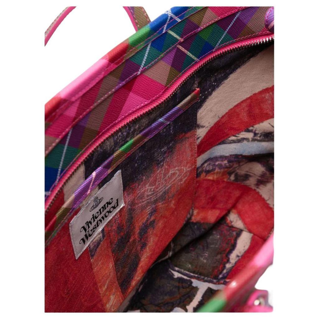 VIVIENNE WESTWOOD Plaid Pattern Zipper Closure Tote Bag Women Tote Bags Pink Multicolor 4D020001US001OA