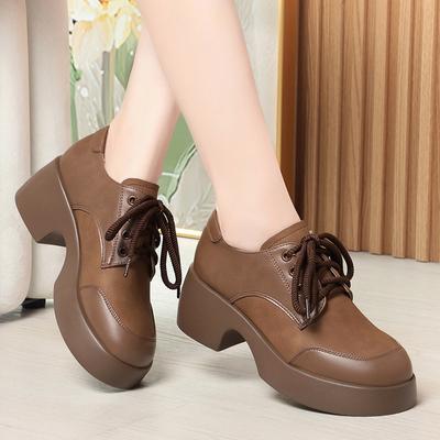 5cm Vintage Bequeme Weiche Leder Loafers Damen Plateau Schuhe 2025 Herbst Mittel Blockabsatz Schuhe Dicke Sohle für Büro Mama