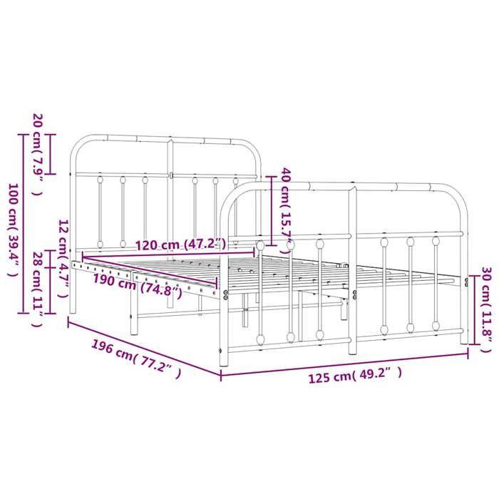 VidaXL Cadre de lit métal avec tête de lit-pied de lit blanc 120x190cm 352642