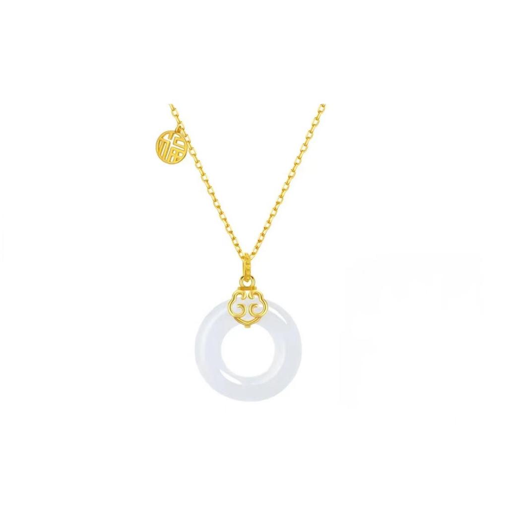 Auspicious Peace Buckle Necklace for Women - Retro Chinese Court Style with Ruyi Clouds & Hetian Jade Fortune Pendant