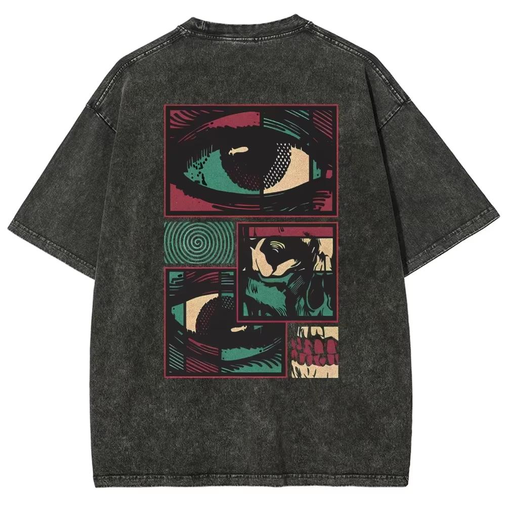 

American Anime Style Eye Print Women s T-Shirt Wash Short Sleeve Summer Teen Cool Street Top 3XL