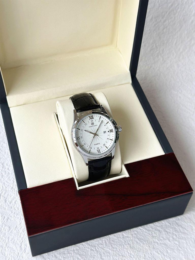 Elegant Men's Quartz Watch with Calendar - Waterproof Leather Strap