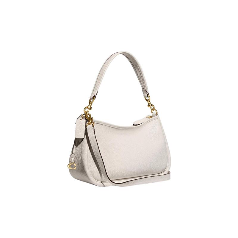 Coach Cary 28 Solid Color Zipper Metal Buckle Classic C Logo Pebble Leather Shoulder Crossbody Bag Large Size Women's White