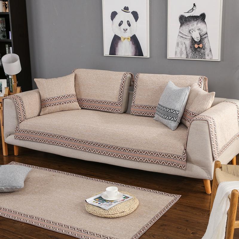 Four Seasons General Fabrics Cotton and Linen Sofa Cushion Simple Modern Cotton Woven Sofa Covers