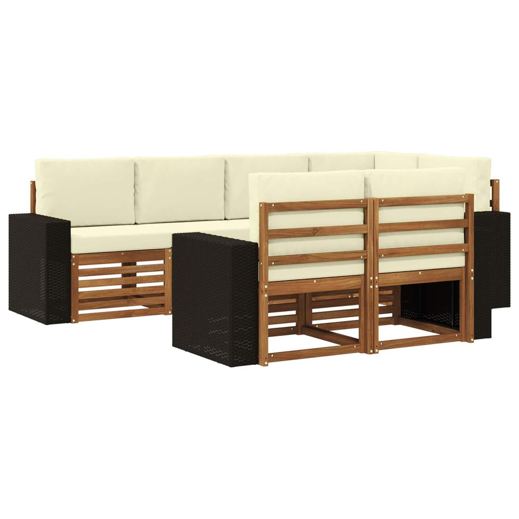 Outdoor Corner Sofa Set with Cushions 7 pcs Natural and Cream