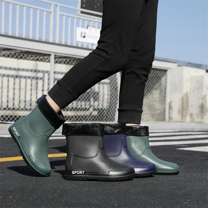 Fashion Men Rain Shoes, Waterproof and Non Slip, Outdoor Fishing, Kitchen Work Rubber Shoes, Wear-resistant Water Shoes Sneaker