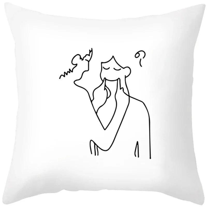 Luxury Home Decoration Pillowcase Simple Line Sketch Character Pattern Cushion Cover Living Room Sofa Cushion Cover
