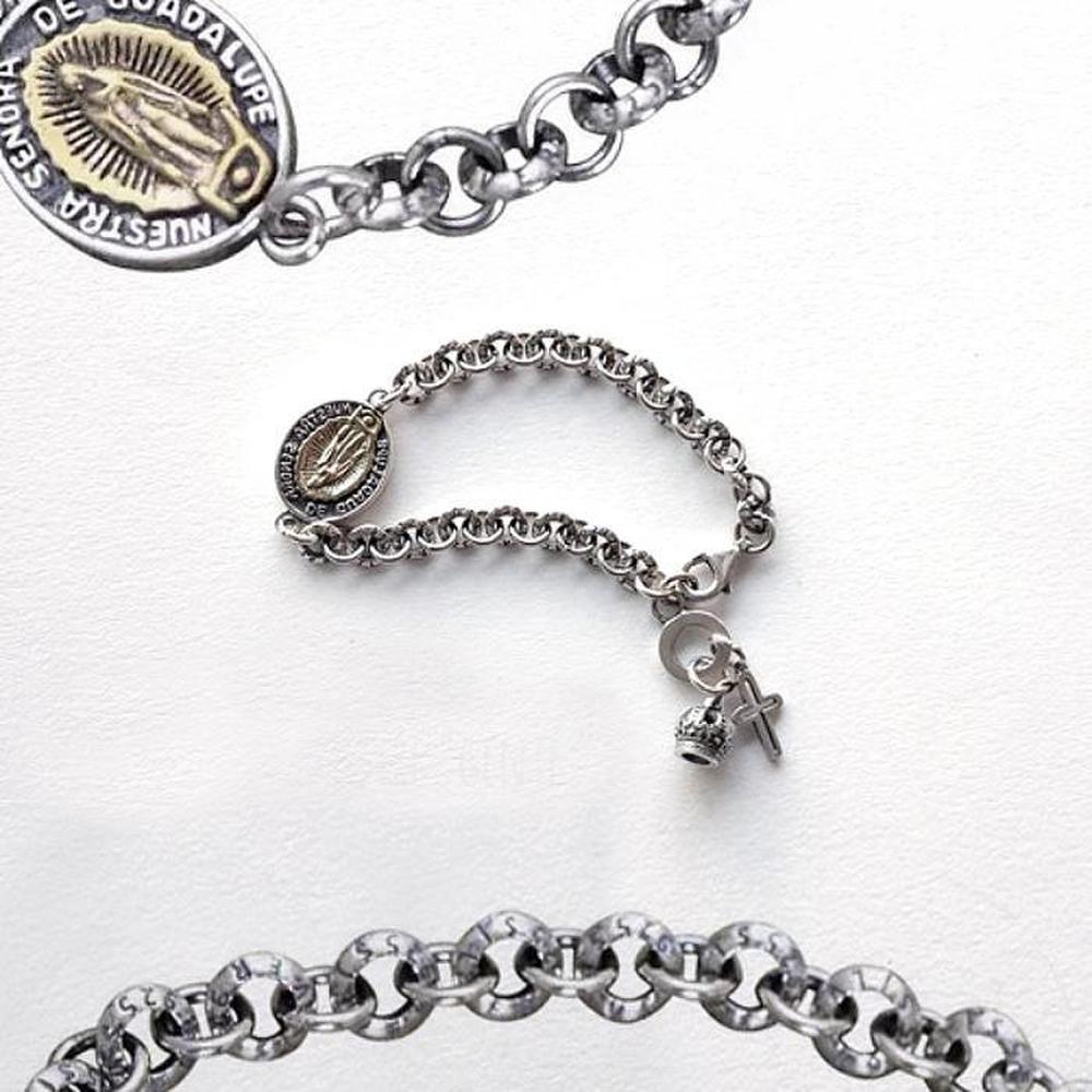 

[Jangtestore] Virgin Mary Cross Double-Sided Pendant Sterling Silver Bracelet 925 19.5cm