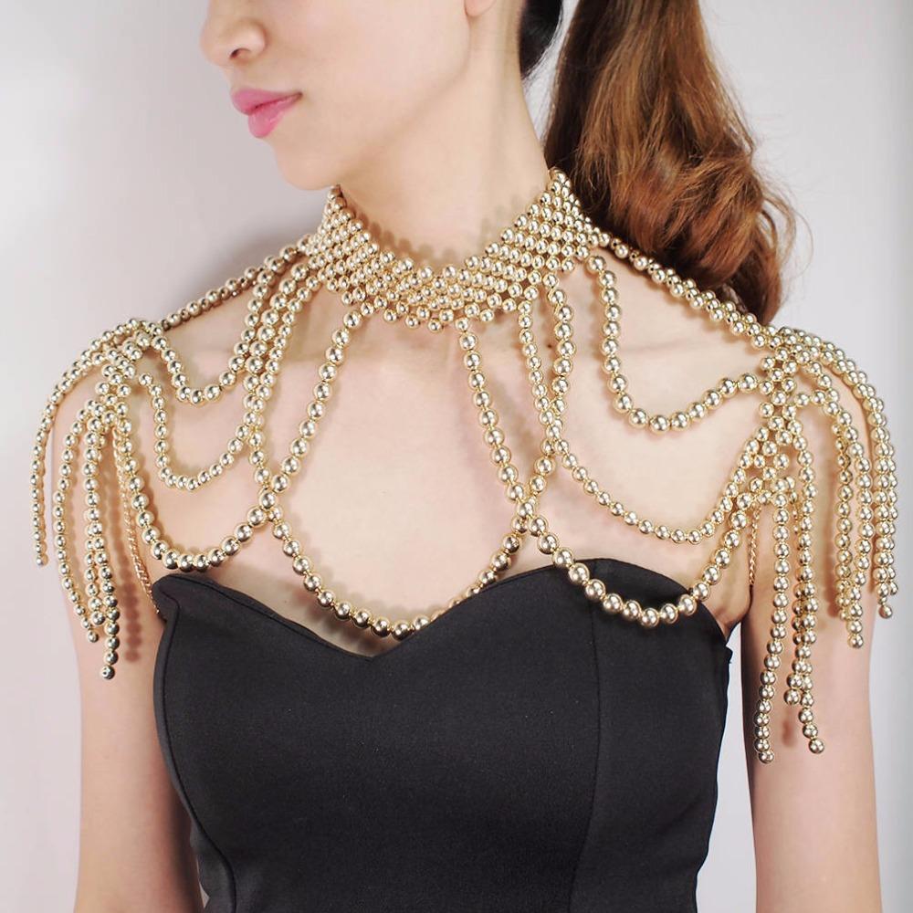 Sexy Accessoires Damen Bikini Perlen Brustkette Körperkette Schmuck Komplett Handgefertigt BH Mit Fransen Für Strand Nachtclub Taillenkette