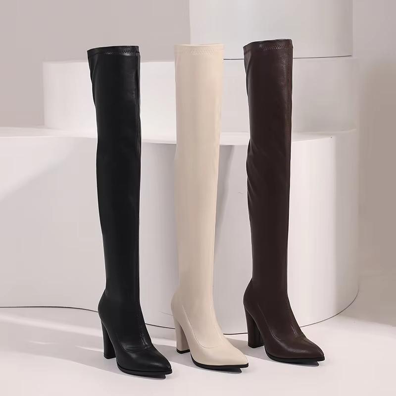 Sexy Thigh High Boots Women Autumn Winter Elastic Leather Over the Knee Boot For Women Black Heels Fetish Long Shoes Large Size