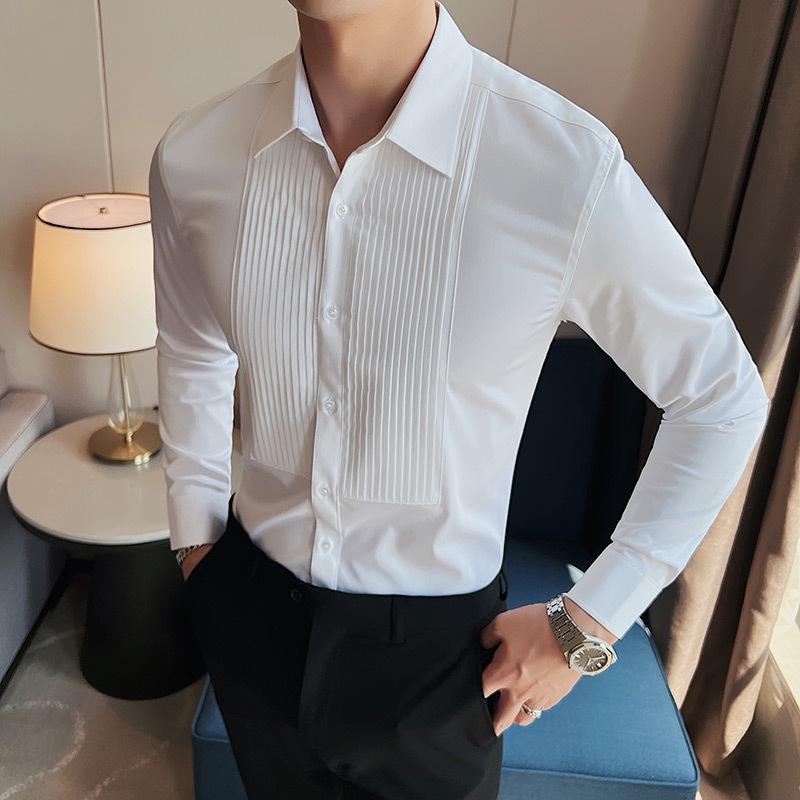 Men's Palace Style Pleated Long Sleeve Wedding Shirt