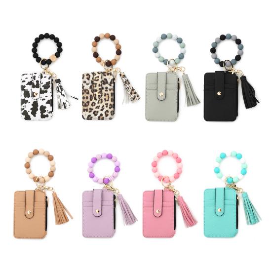 Chaveiro Pulseira de Silicone Carteira Feminina Wristlet de Contas Porta-Cartões Carteira Slim com Bolso com Zíper para Compras Encontros Presente de Aniversário