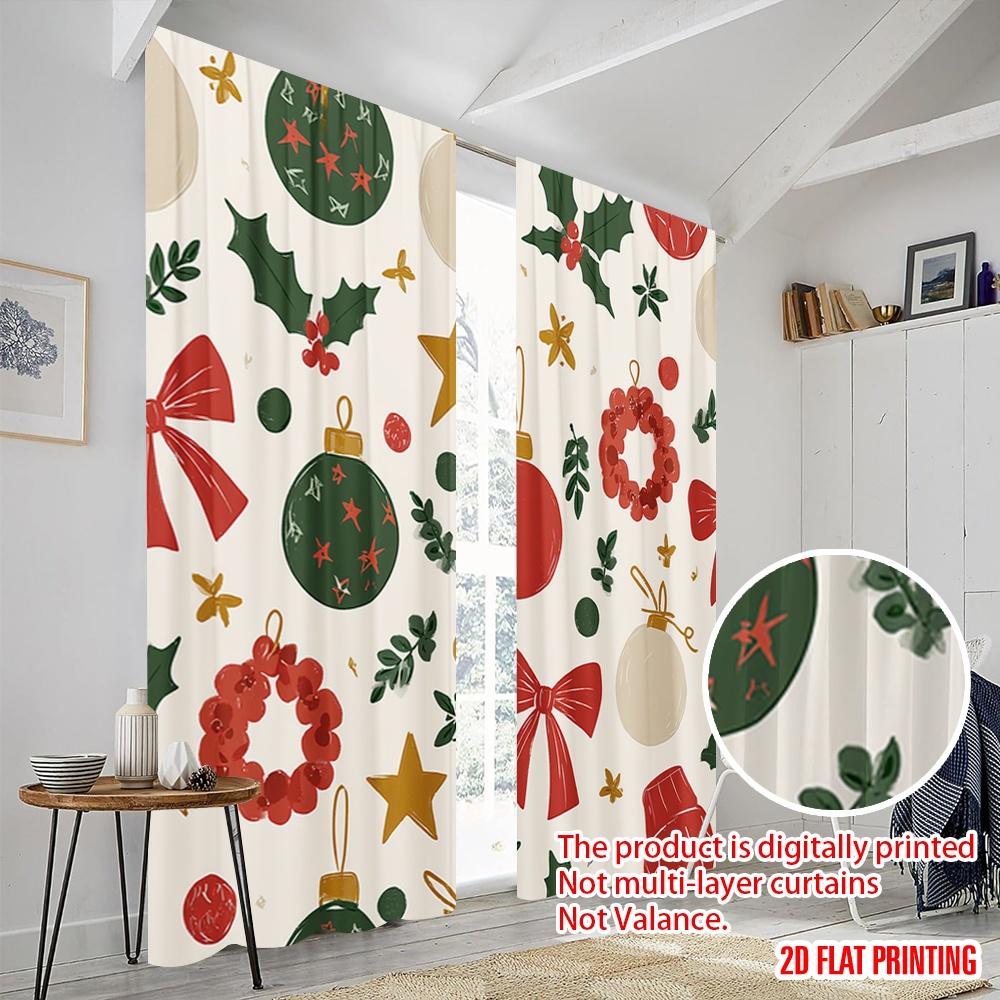 2pcs,2D plane printing Pattern Curtains Christmas ornament1 Polyester Fabric (without rod) Home Decor Use for Living Room &