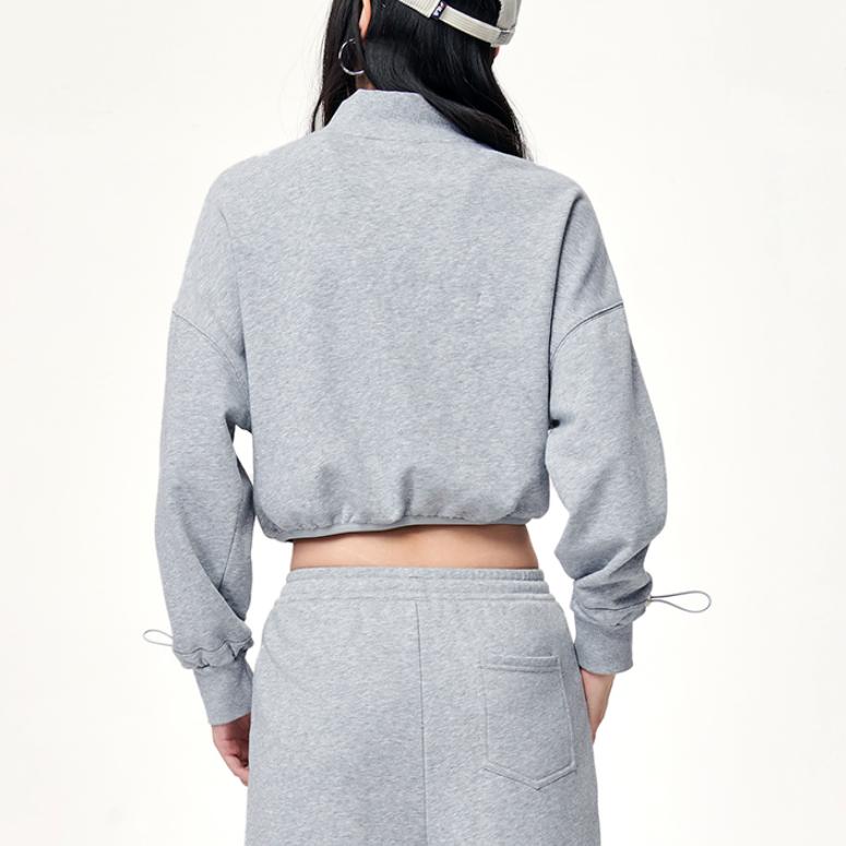 Fila Logo Print Half High Neck Sports Crop Sweatshirt Women Sweatshirt Gray F11W149215F-MG