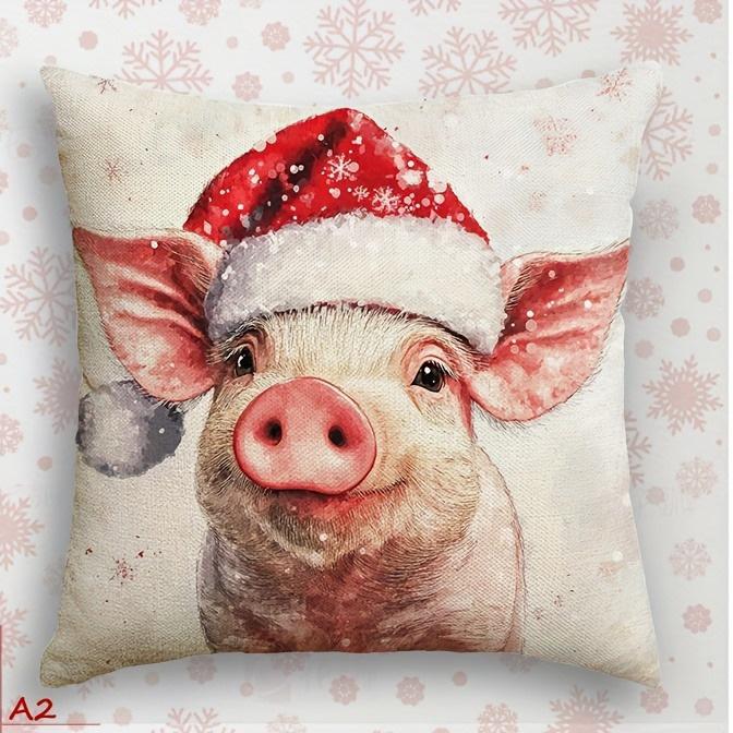 Christmas Pig-Printed Pillowcases: Festive and Adorable Decor for Your Home! Sofas, Bedroom Pillow Covers, Holiday Gifts