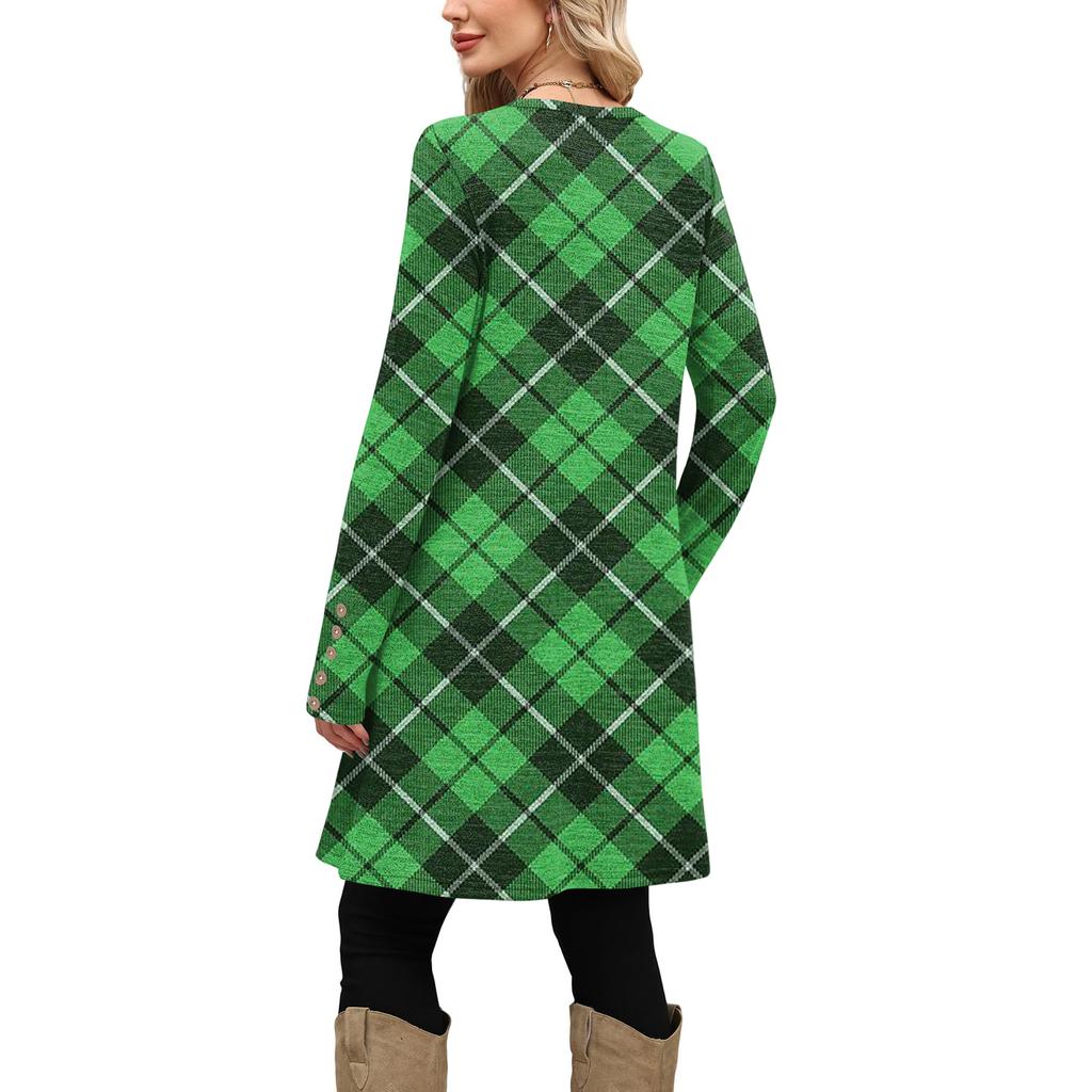 Rochie Casual de Damă la Modă cu Buzunare, Nasturi Decorativi, Gât Rotund și Mâneci Lungi