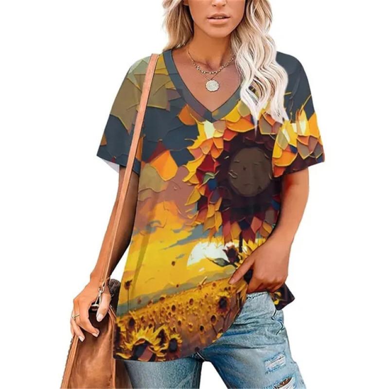 Σέξι Πουλόβερ με Λαιμόκοψη V Ευέλικτο T-Shirt Γυναικείο Μπλουζάκια με Ντεγκραντέ Εκτύπωση Ρούχα Unisex Vintage Streetwear Καθημερινό Στυλ Μόδα Streetwear